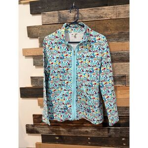 Talbots women's blue flags nautical boat full-zip casual jacket size Medium